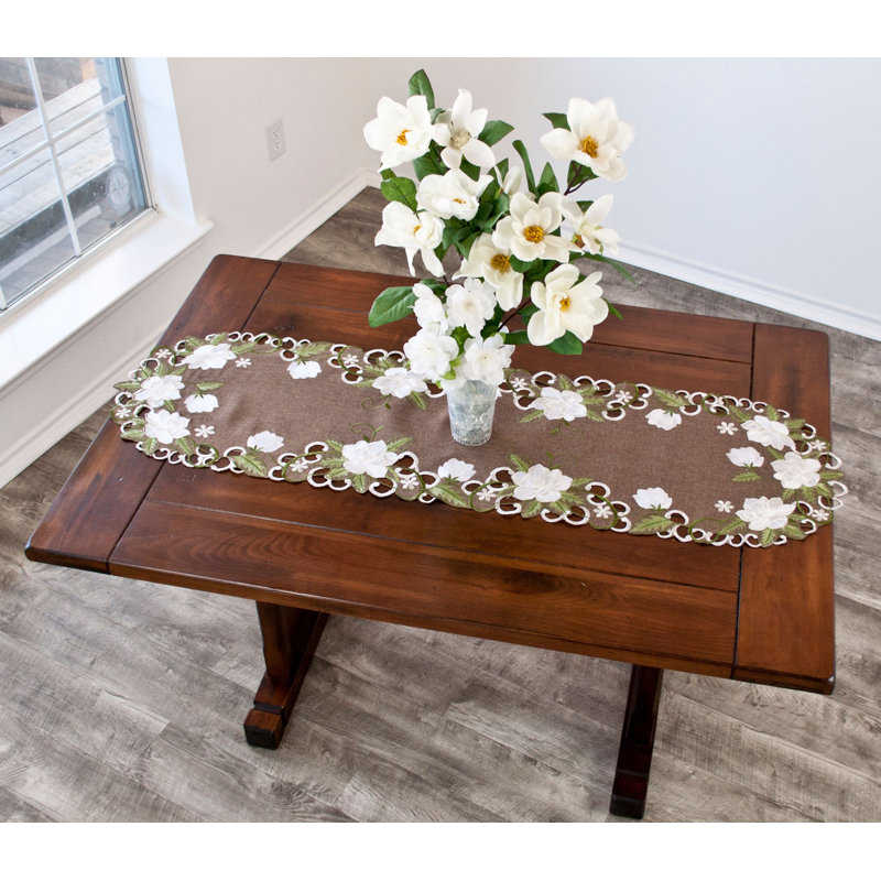 Magnolia on Brown Table Runner, 51.5" L x 14" W