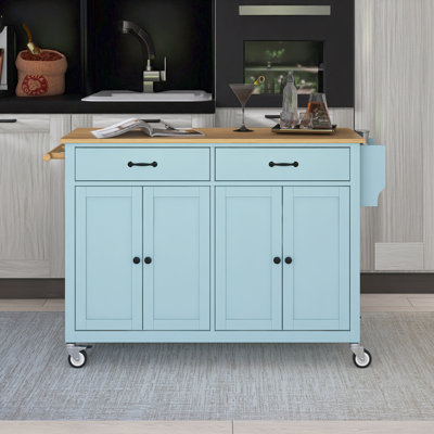 Chariot de cuisine 54,3 "en bois massif avec porte-épices et porte-serviettes