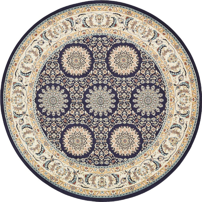 Tapis oriental bleu / beige / ivoire Kelayeh, Rond 10 pi
