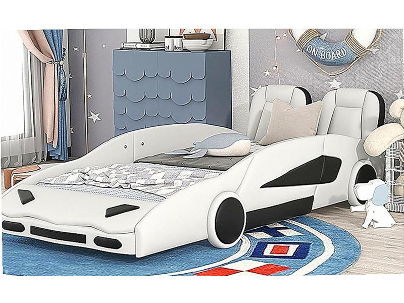 Lit plateforme simple en forme de voiture de course avec roues, noir, Noir
