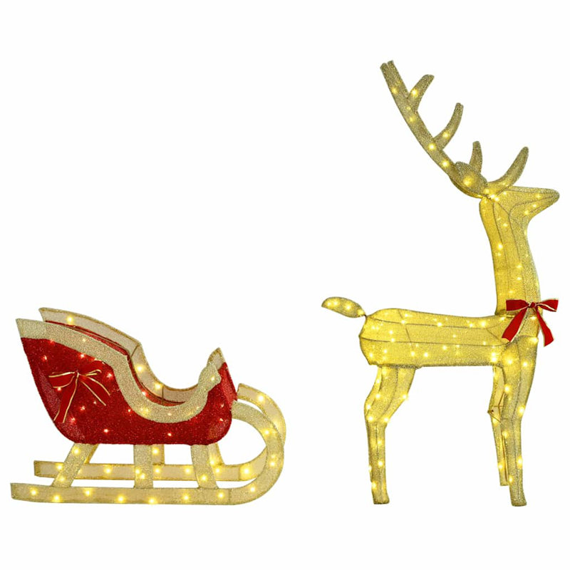  Reindeer Pull Sleigh Warm White 120 Cm 55 Cm Fabric