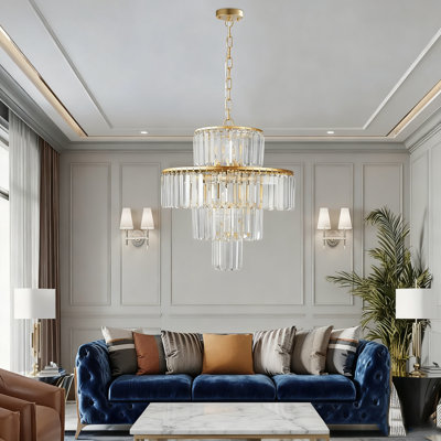 Lustre en cristal 19,7 pouces à 12 lumières, luminaire en métal doré à 4 niveaux - cristaux K9 scintillants, 60 W maximum par ampoule, parfait pour la maison / hôtel / restaurant (salon / salle à manger / entrée) (e12, ampoules exclues)