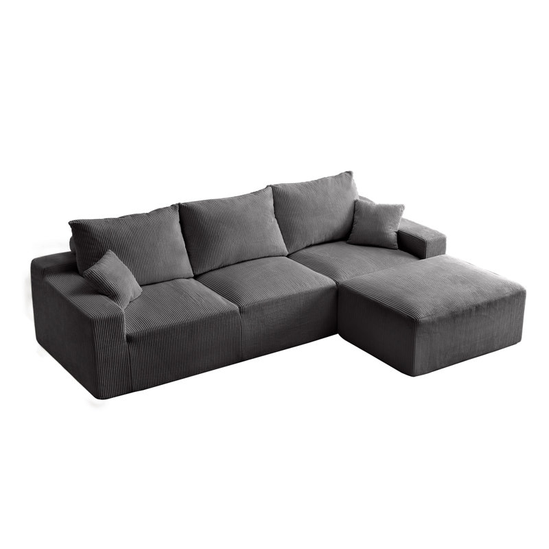 Seater Sectional Sofa Cloud Couch With Chaise With Ottman,(Corduroy), Gris, 3