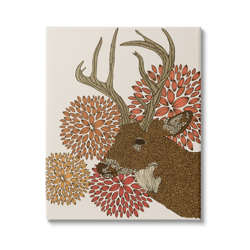 16'' x 20'' Brown and Beige Abstract Deer Canvas Art