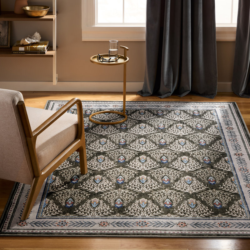 Tapis lavable à la machine avec technologie AirFlo EVERWASH Haven Geo, brun, 6 pi x 9 pi, 6 X 9, Vert olive / brun