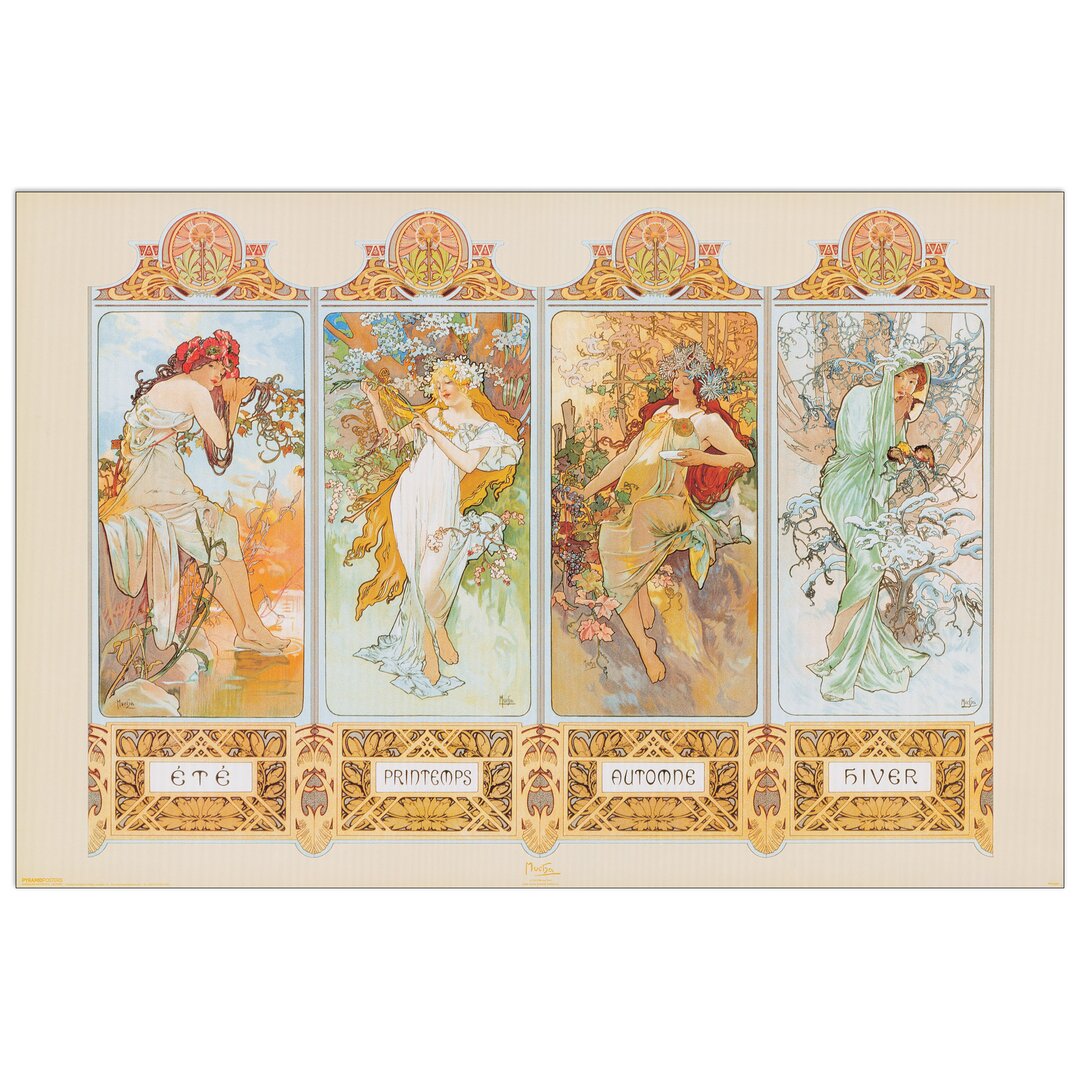 Poster ''Die vier Jahreszeiten'' von Alfons Mucha, Kunstdruck