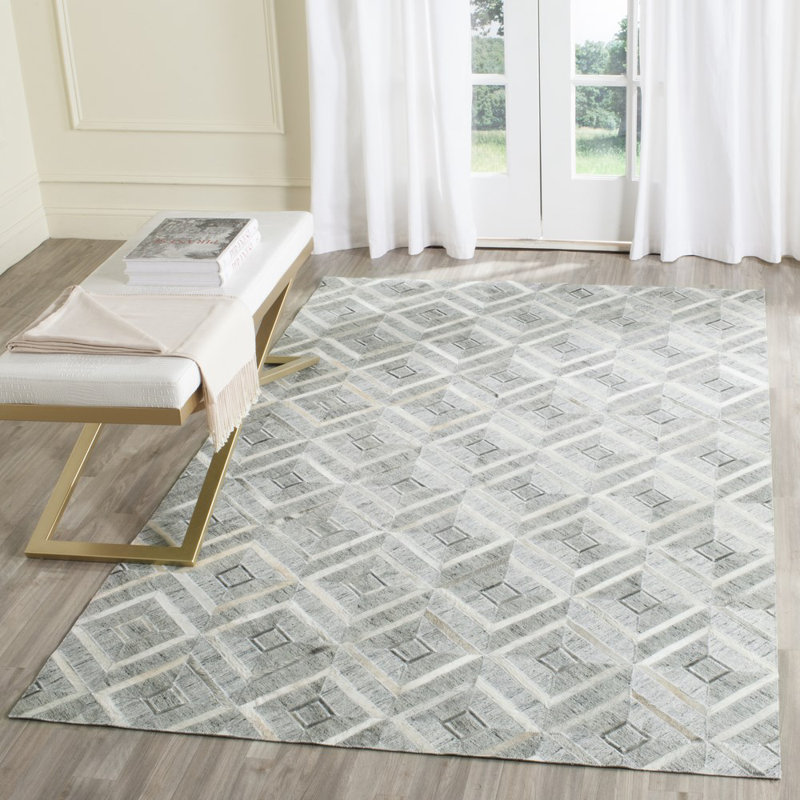 Sevastopol Studio Leather Hand Woven Leather And Viscose Geometric Rug, Rectangle 4' x 6'