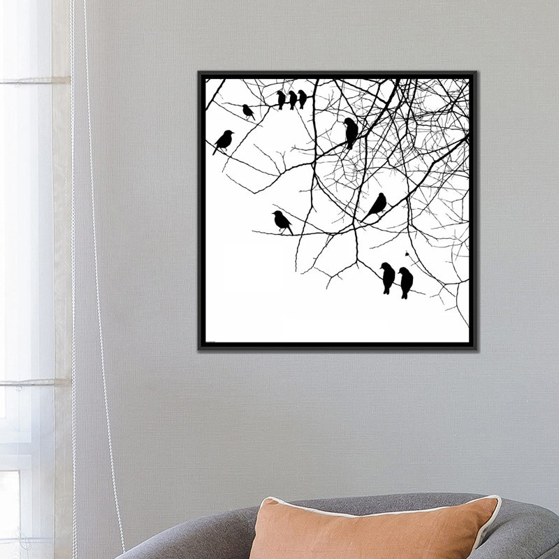 «Birds II» par GraphINC - impression d'art graphique, H 18 po x l 18 po x P 1,5 po, Toile avec cadre noir, Pas de tapis