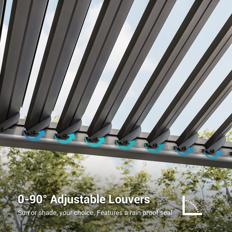Solar LED Louvered Pergola, Outdoor Metal Pergola with LED Strip Lights, Patio Pergola with Adjustable Roof for Patio, Deck, Garden,Yard