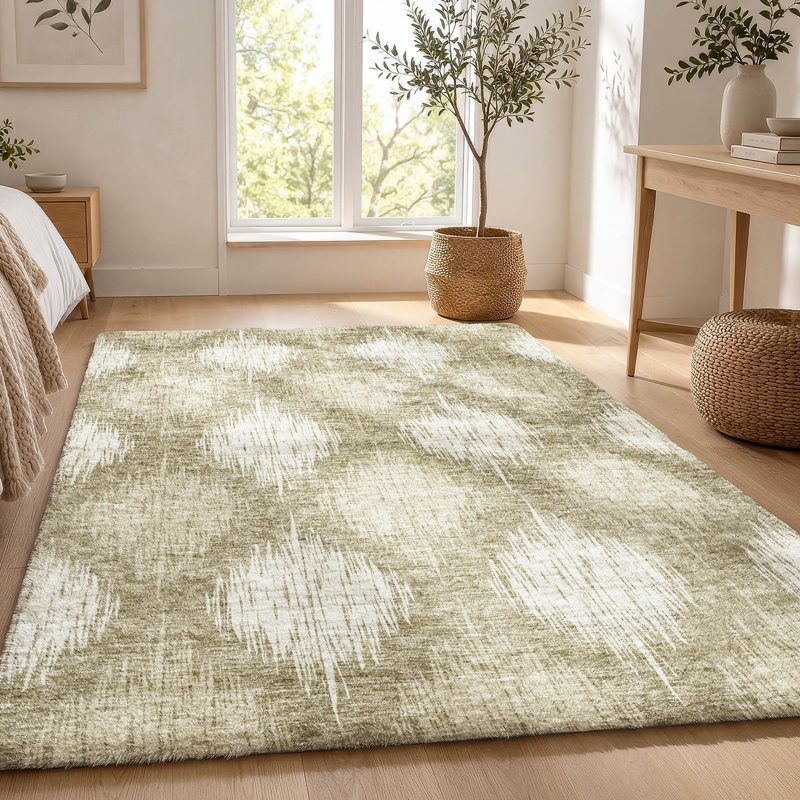 Tapis Ikat ADS849 de qualité supérieure lavable à la machine, Taupe, 10 pi x 14 pi