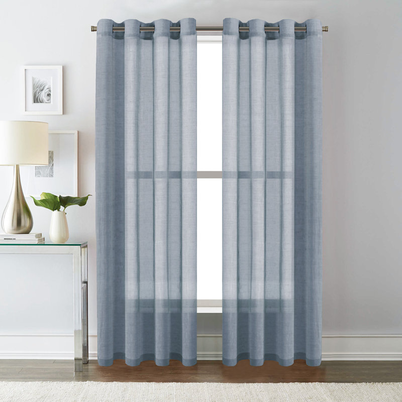 Paire de rideaux semi-transparents avec œillets Dawan, Denim, L 52 po x L 84 po