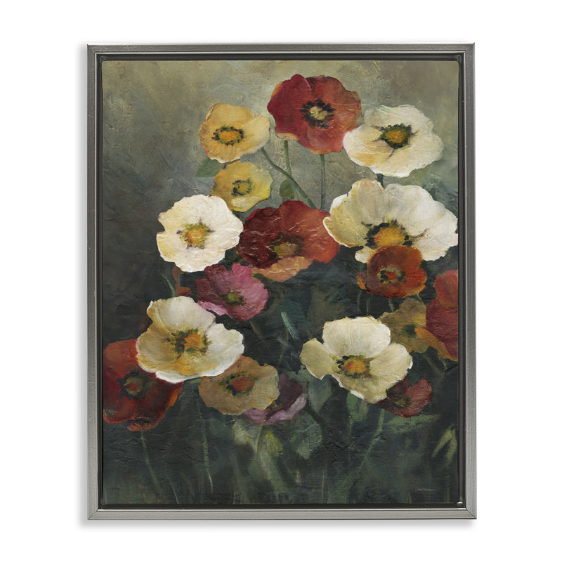 Cadre flottant Poppies at Dawn, conception par Carol Robinson, Cadre flottant gris lustré, H 31 po x l 25 po