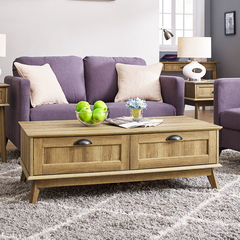 Cabral 4-Leg Coffee Table -  with Storage, Living Room, Natural