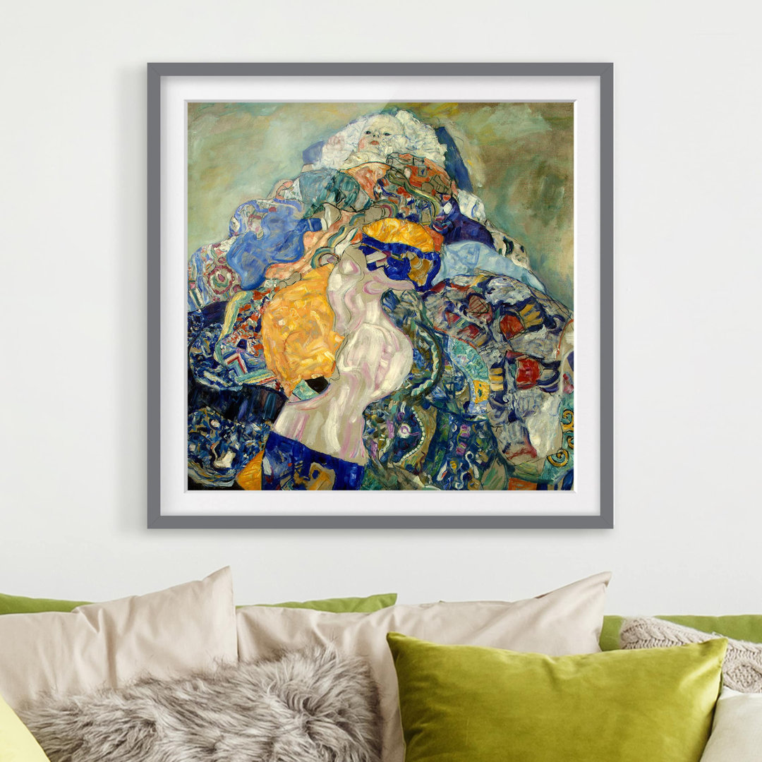 Gerahmtes Poster Baby (Wiege) von Gustav Klimt