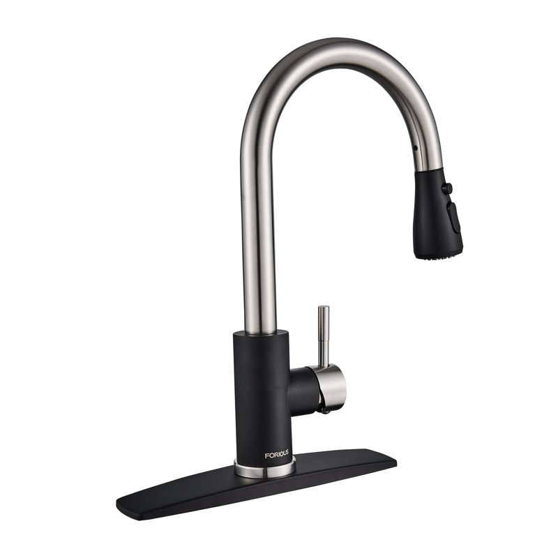 Pull Down Single Handle Kitchen Faucet with Accessories, Black/Brushed