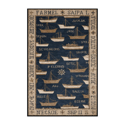 Washable Ship names Nautical Area Rug