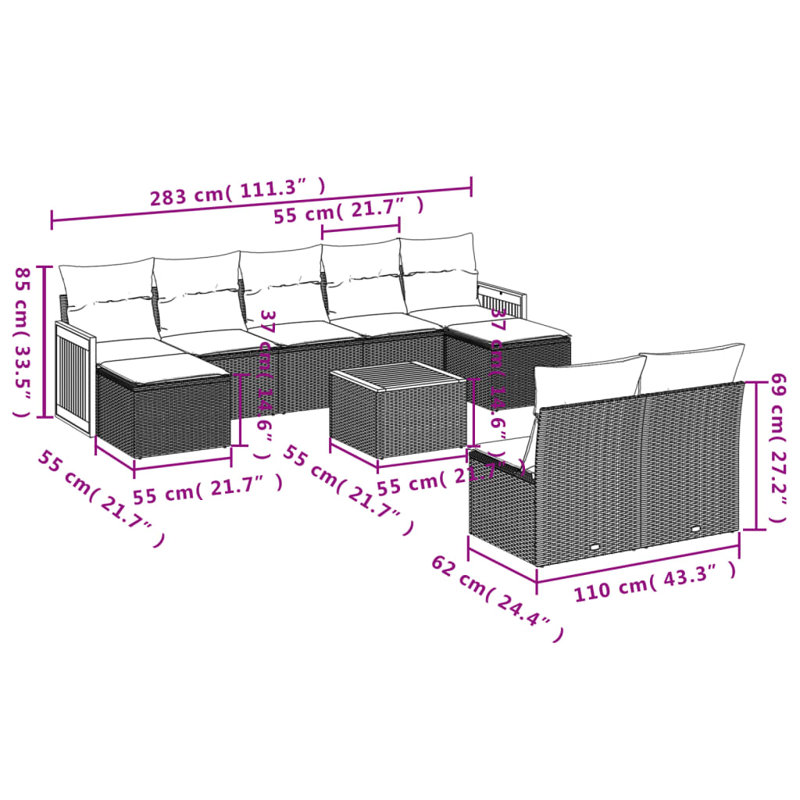  Ensemble de canapé de jardin modulaire en PE rotin beige