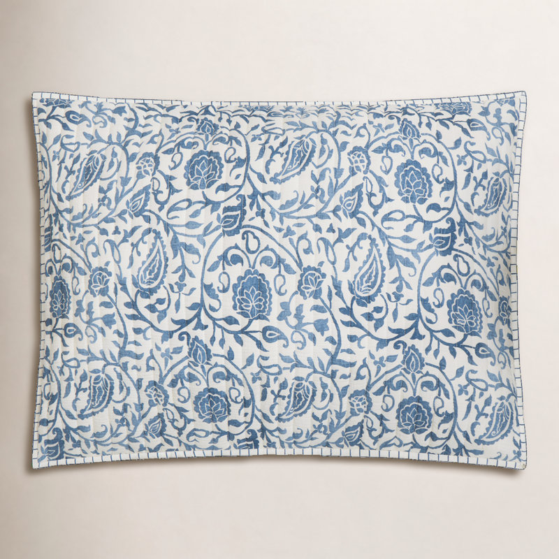 Eden Paisley Gauze 3-Piece Reversible Quilt Set, Full/Queen Quilt + 2 Standard Shams, Blue