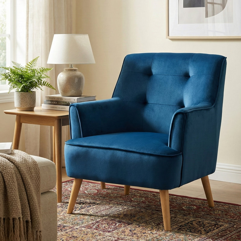 Khanna Upholstered Armchair, Navy