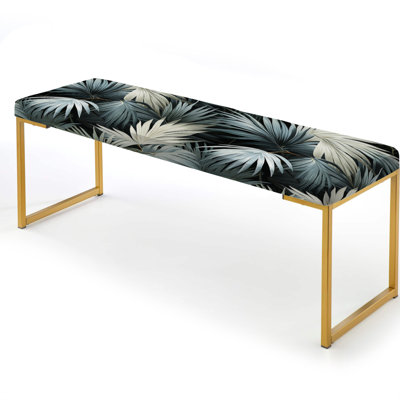 Monochrome Mirage Tropical Pattern I - Tropical Upholstered Gold Bench