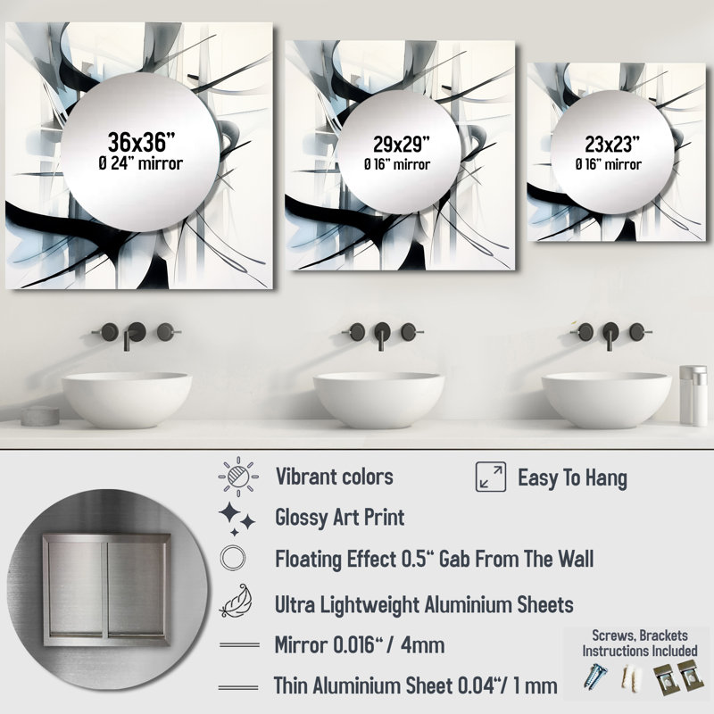 Cumbo - Art abstrait miroir géométrique carré moderne neutre pour salle de bain, 29 po x 29 po