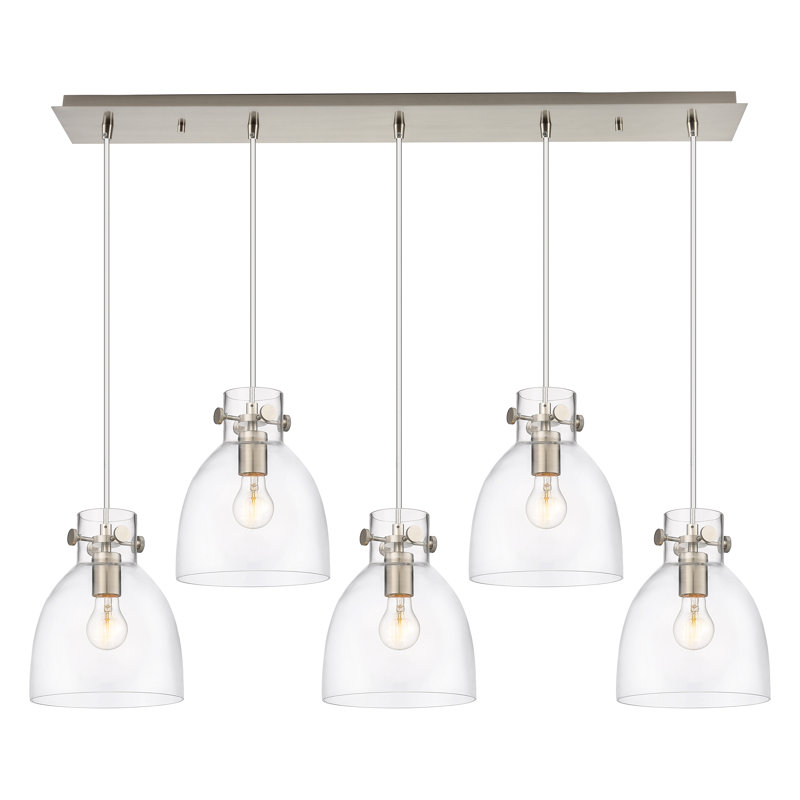 Luminaire suspendu grappe 5 lumières Amrith, Transparent, Nickel satiné brossé