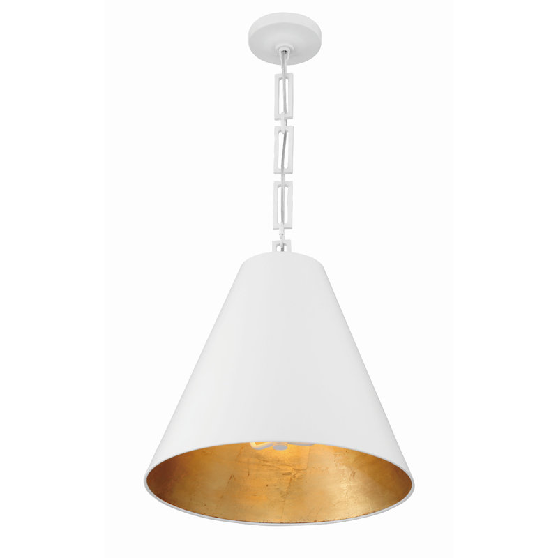 Alston 3 - Light Single Cone Pendant, Matte White/Antique Gold