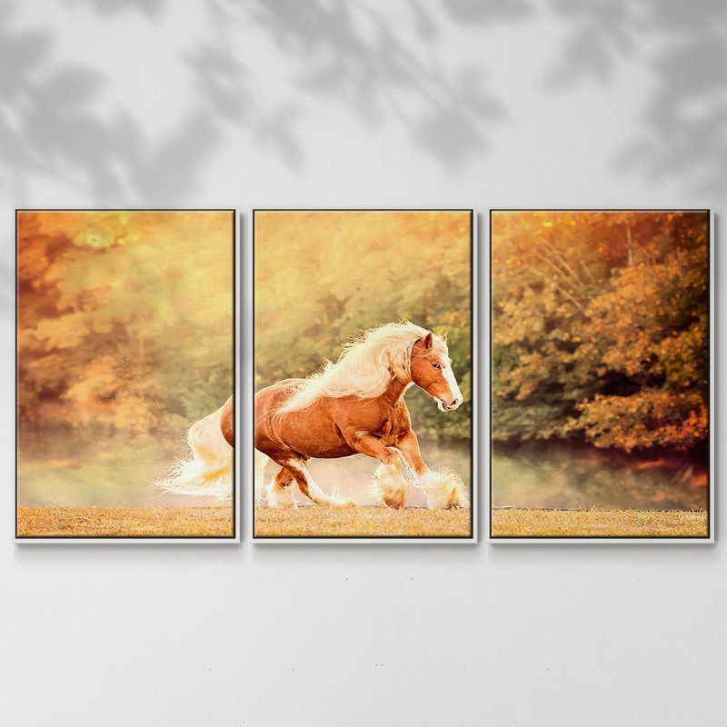 3 pièces Horse Motion II, Blanc, H 40 po x l 78 po x P 2 po