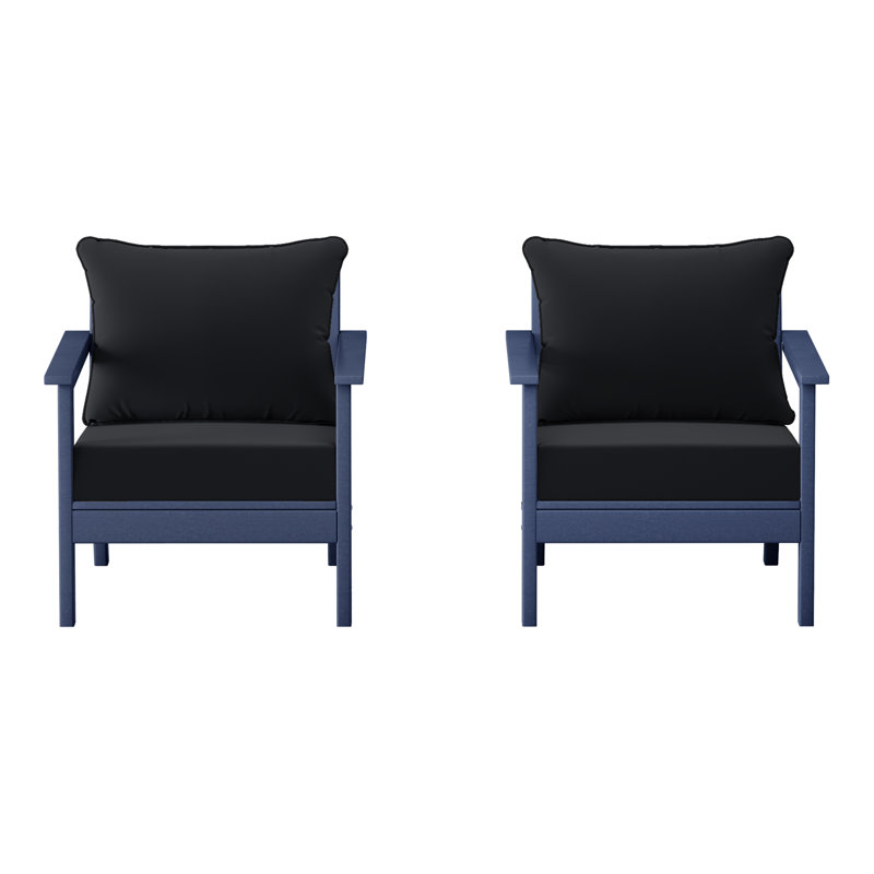 Deep Seating Chair With Cushions (Set Of 2), Navy Blue, Black