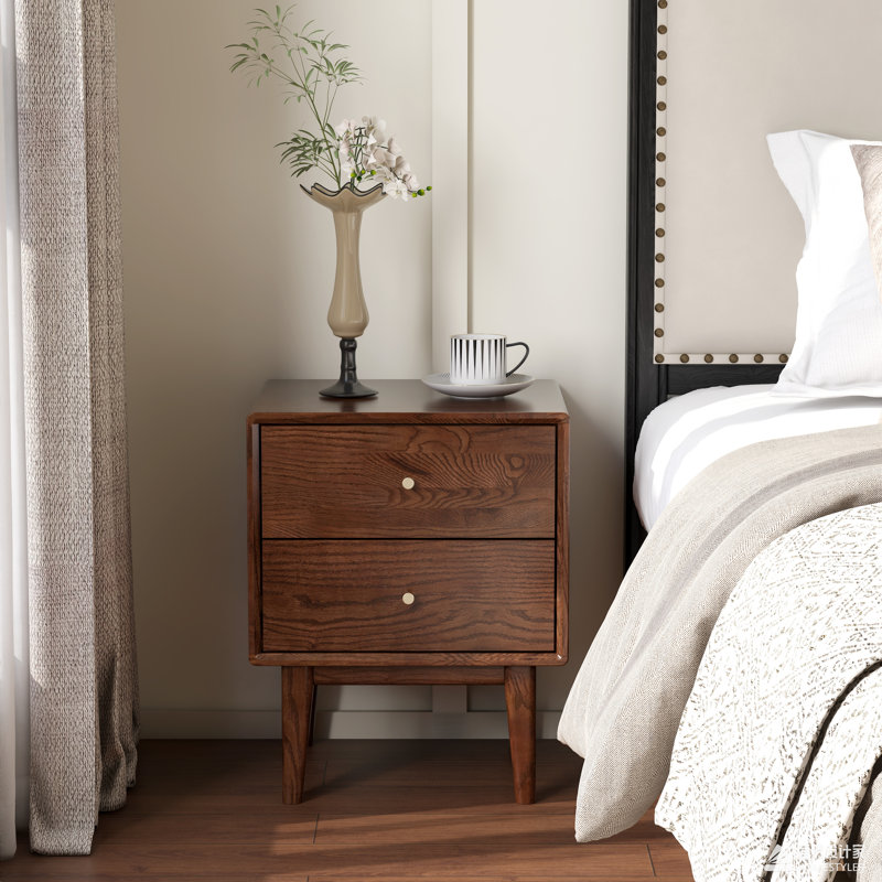 40cm W Solid Wood Bedside Table, Brown Walnut