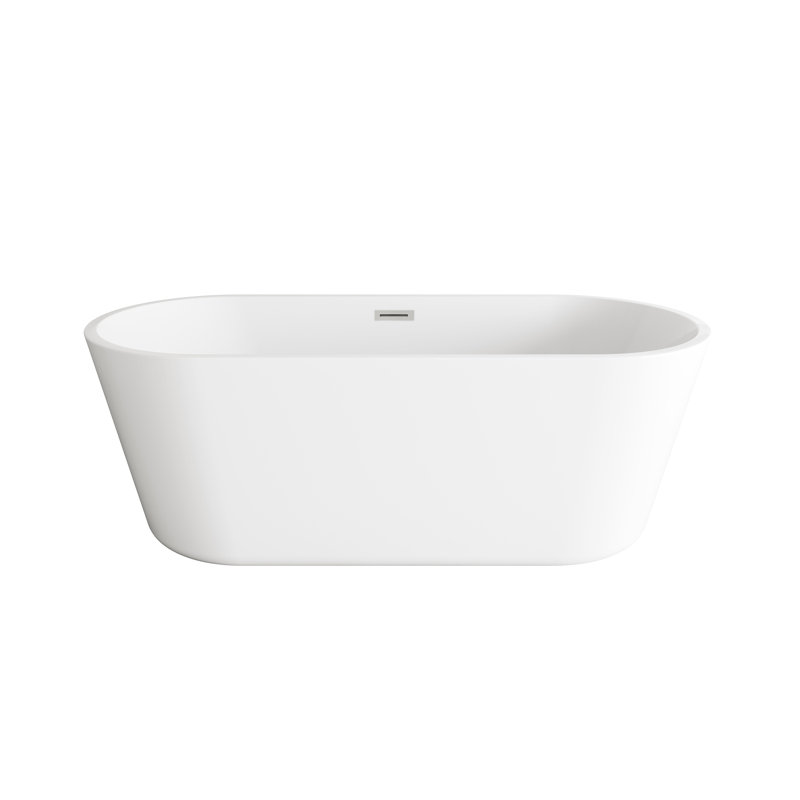 Rouidate 65'' x 28.3'' Soaking Acrylic Bathtub, Brushed Nickel