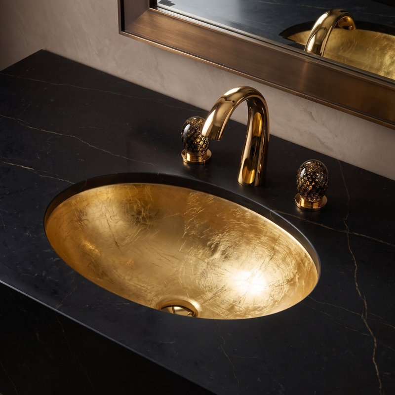 Flou Undermount Modern Bathroom Sink, Gold Leaf