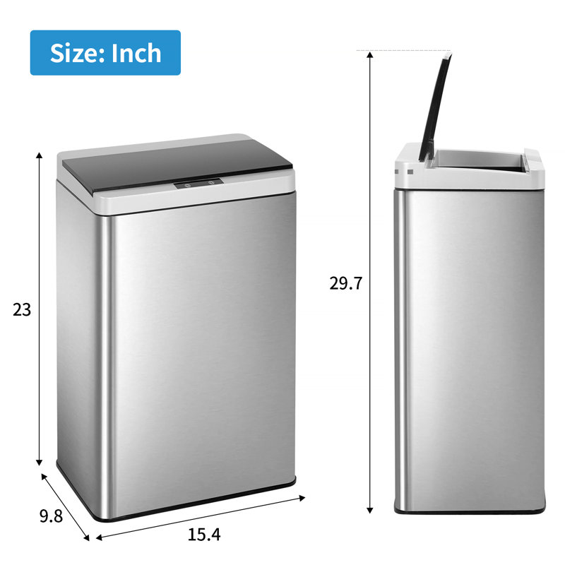 Poubelle de cuisine en acier inoxydable à couvercle tactile, poubelle en acier inoxydable de 13 gallons avec couvercle pour la cuisine, la salle de bain et la maison