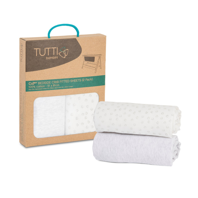 Tutti Bambini CoZee Bedside Crib Fitted Sheets, Grey/Cloud