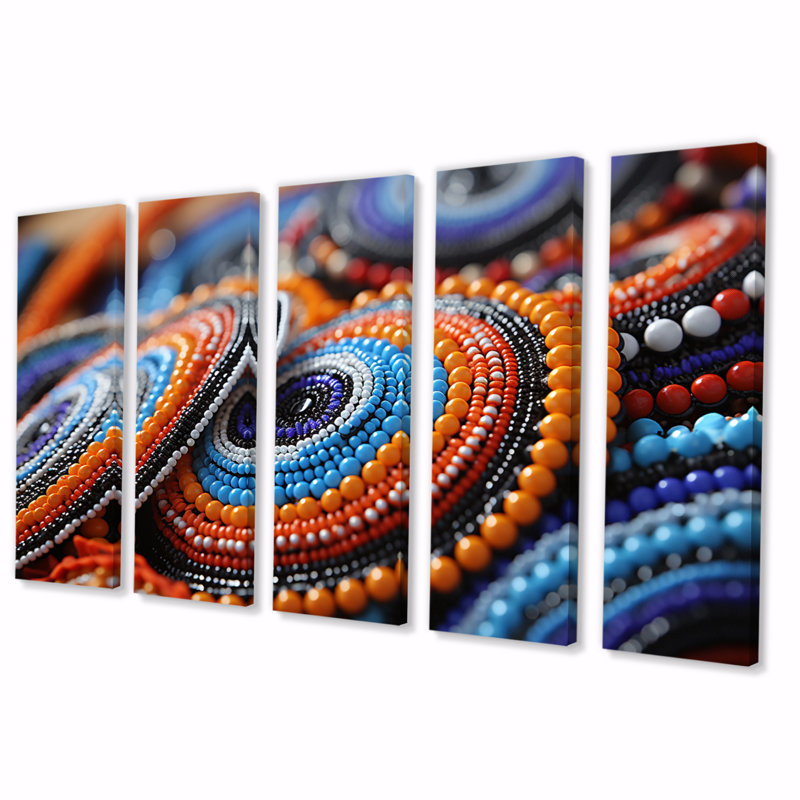 Tribal africain Samburou Beadwork II - décoration murale tribus africaine - 5 panneaux égaux