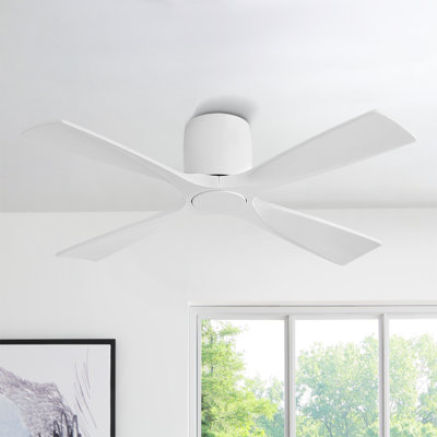54 In Solid Wood Blades Dc Flush Mount Ceiling Fan With Remote