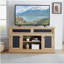 Meuble télé à motif sculpté avec espaces de rangement ouverts et fermés et portes coulissantes, couleur chêne clair, l 58,27 po x l 15,35 po x 31,7 po