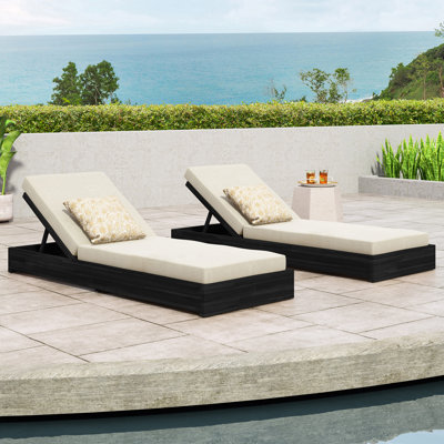 Leite 79" Long Reclining Acacia Chaise Lounge Set with Cushions by Rosecliff Heights