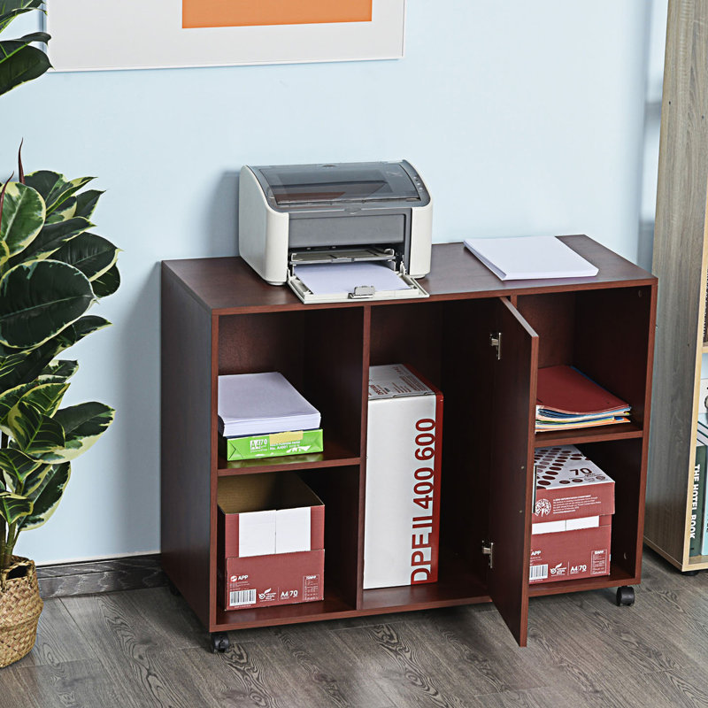 Classeur mobile et support pour imprimante, table d'imprimante mobile avec 4 tablettes de rangement ouvertes, armoire d'entrée
