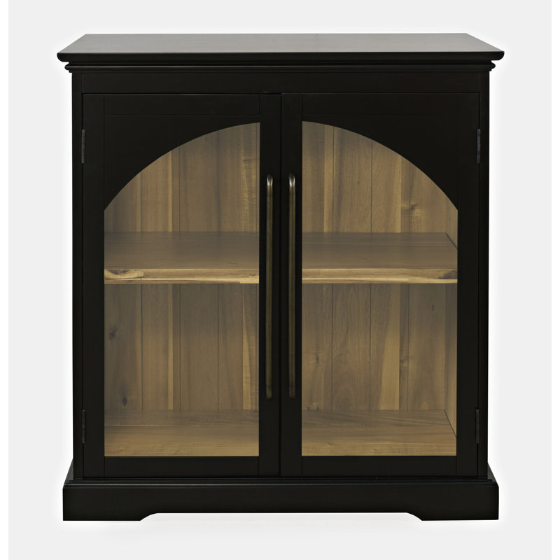 Armoire d'appoint de style transitionnel arqué 33 po avec portes en verre Sherree, Noir