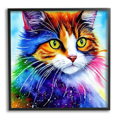 " Bold Rainbow Cat Face Portrait "