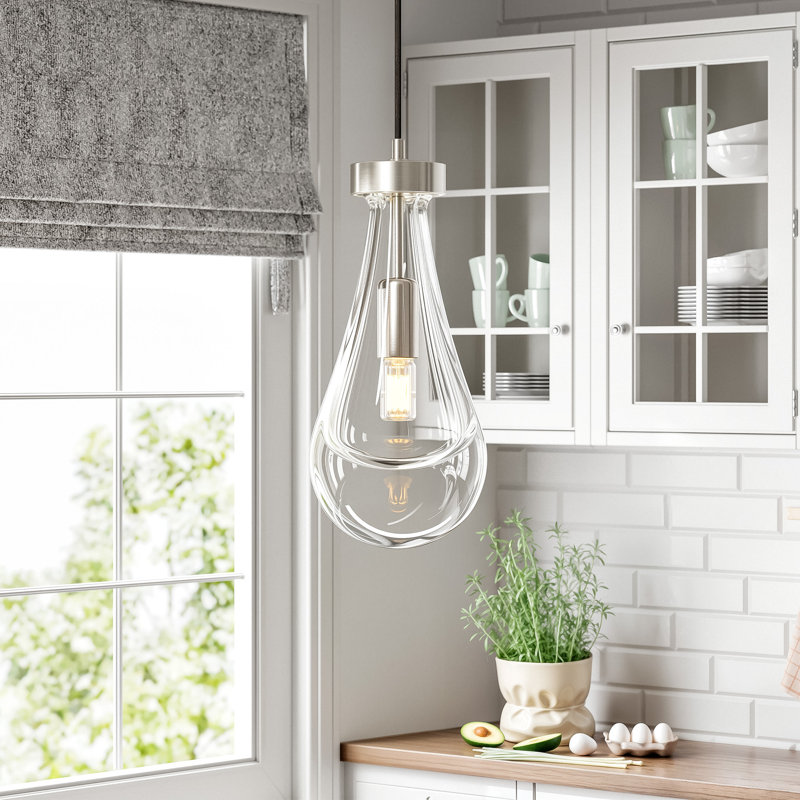 Luminaire suspendu de luxe à 1 lumière Raindrop, Nickel brossé