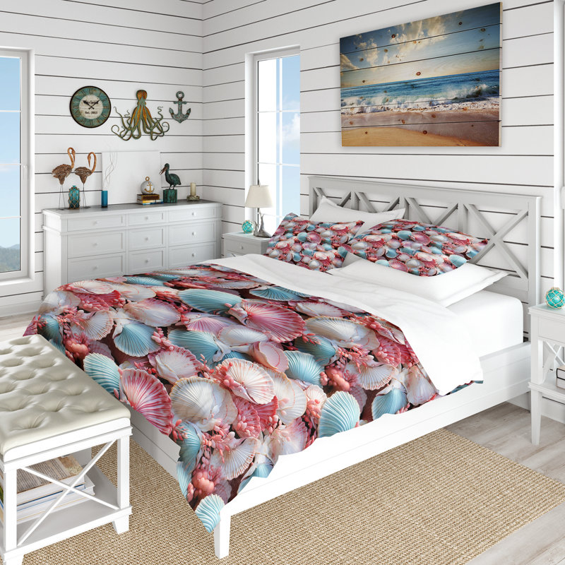 Ensemble de housse de couette Seashell Mirage, Housse de couette pour très grand lit et 2 très