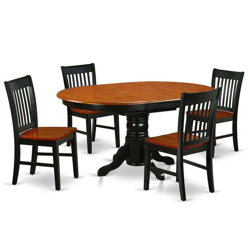 5 Piece Dining Set Includes an Oval Dining Room Table with Butterfly Leaf and 4 Kitchen Chairs, Black & Cherry, 5
