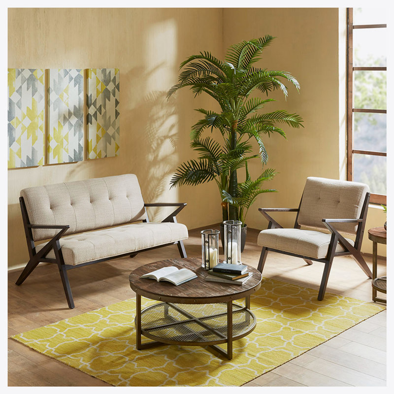 Chaise rembourrée Bravyn, Polyester beige 1, Noyer 1