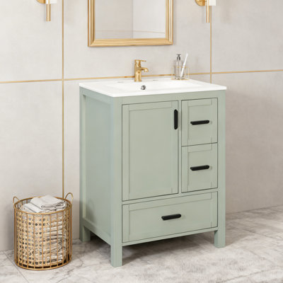 Meuble-lavabo de salle de bain avec lavabo en céramique, tablette de porte double couche et 3 tiroirs