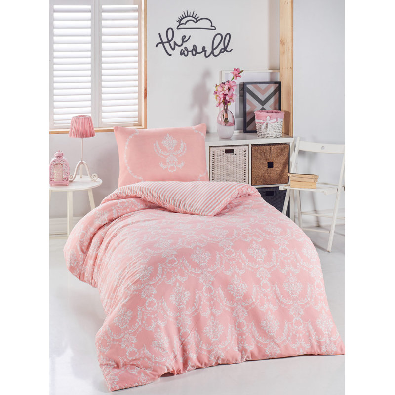 Soft Cotton-Polyester Duvet Cover Set (1 Duvet Cover & 1 Pillowcase), Powder & White | 55.1 x 78.7 inches | 120 Thread Count | Machine Washable, Button Closure for Duvet & Envelope for Pillowcase, Cozy & Stylish Bedding