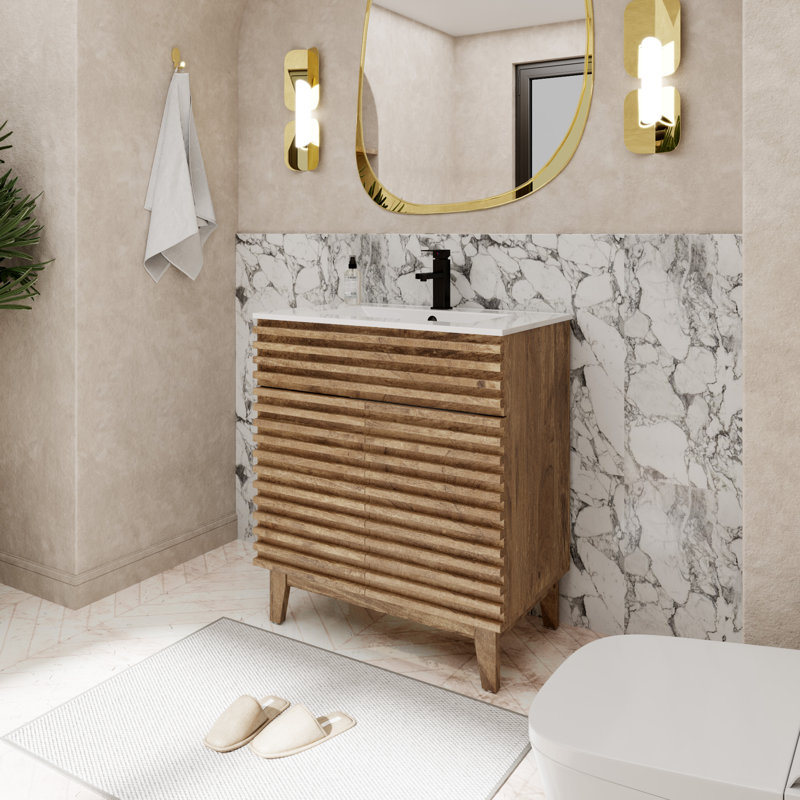 Jadaya Sharee 30" Freestanding Single Bathroom Vanity Set with Sink Top, Zinc Alloy Faucet, Soft-Close Doors, Brown