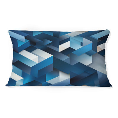 Minimaliste blanc et bleu Polygons Geometric II - coussin géométrique en polyester