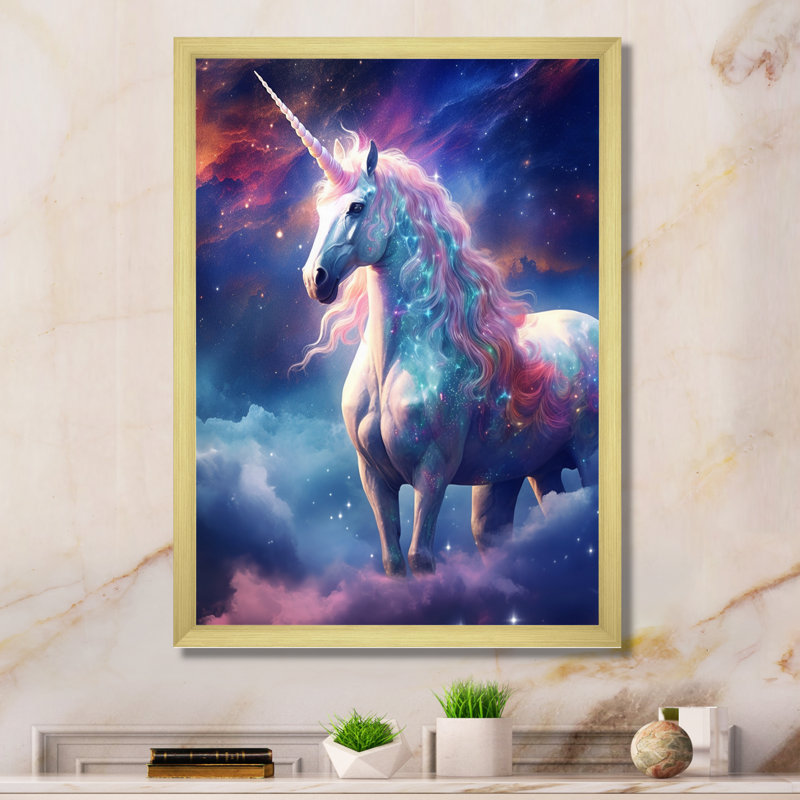 Magie de licorne cosmique mauve sur toile, Cadre doré à une seule photo, H 32 po x l 16 po x P 1 po